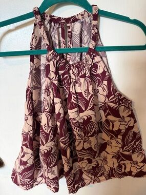 GAP Floral Halter Tank Top in Maroon and Beige